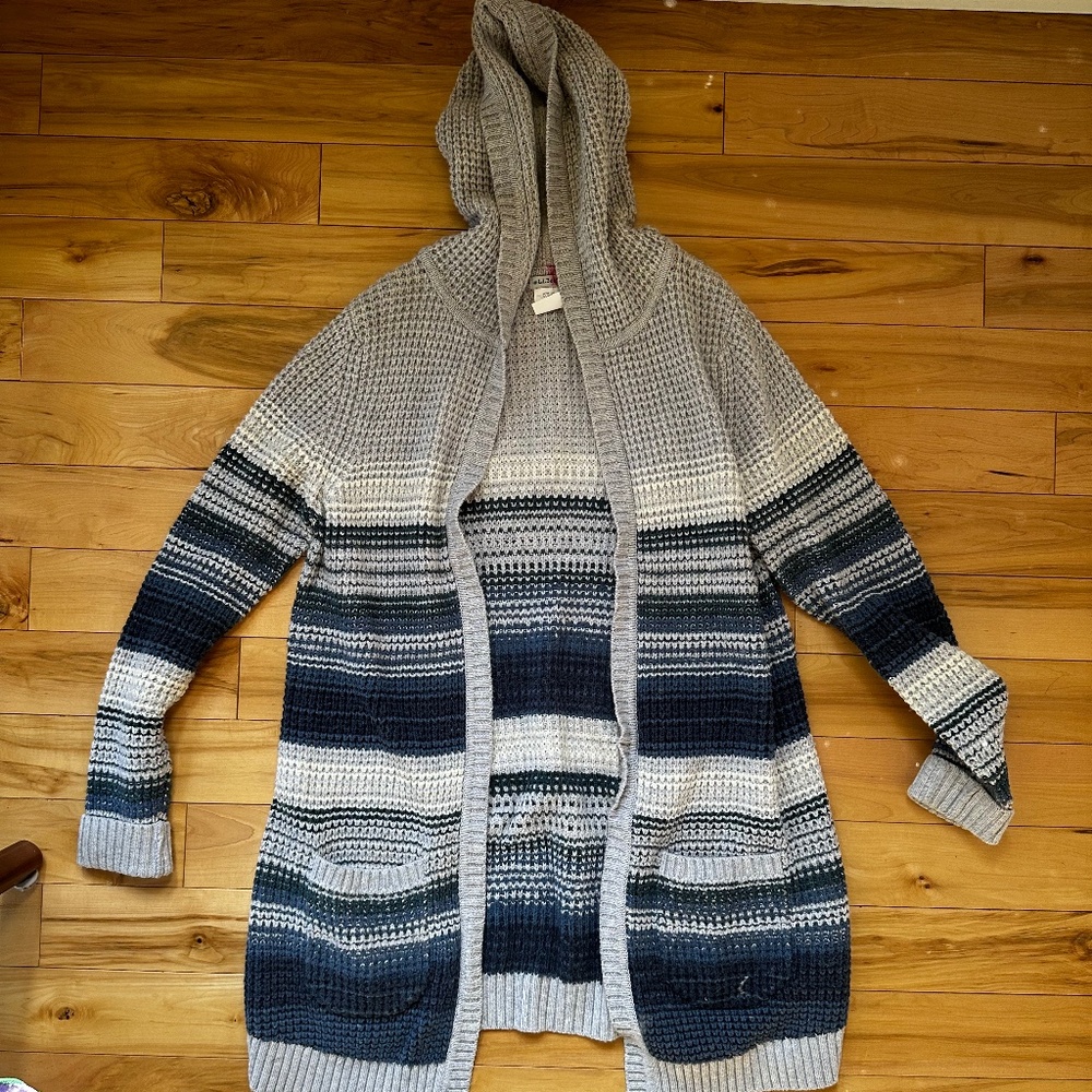 LL‎ Bean All-Day Waffle Sweater, Hooded Wrap Cardigan